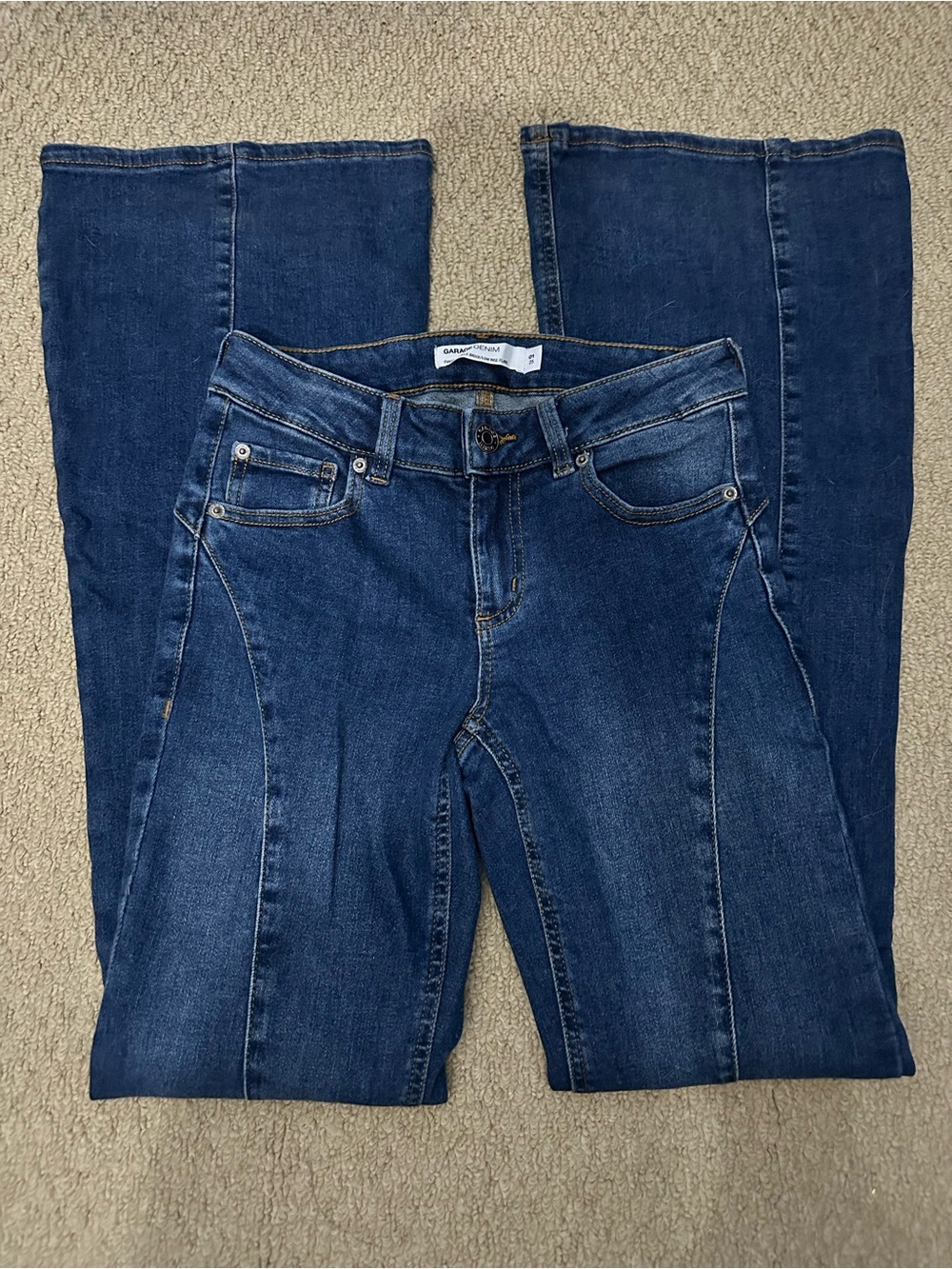 Classic Women's Flared Low Rise Jeans - Dark Blue